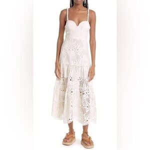 NWT FARM Rio womens Palm Tree Richilier Midi Dress in Off-white Size Small